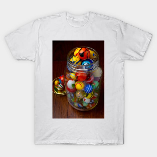 Old Jar Full Of Childhood Marbles T-Shirt by photogarry